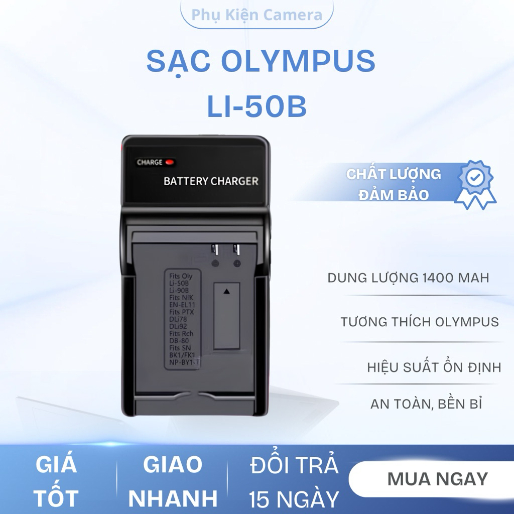 Sạc Pin Máy Ảnh Olympus LI-50B / LI-50C / Pentax D-LI92 / Ricoh DB-100 - Đốc Sạc Chân Gấp Tiện Lợi