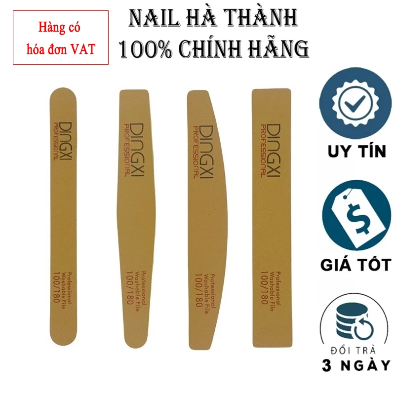 Dũa mỹ DINGXI dũa móng tay siêu bền da bò nâu vàng độ nhám 100/180, dũa móng tay Dingxxi