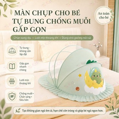 Màn chống muỗi cho bé, màn chụp cho bé tự bung chống muỗi gấp gọn thiết kế chắn sáng dùng cho giường nôi cũi