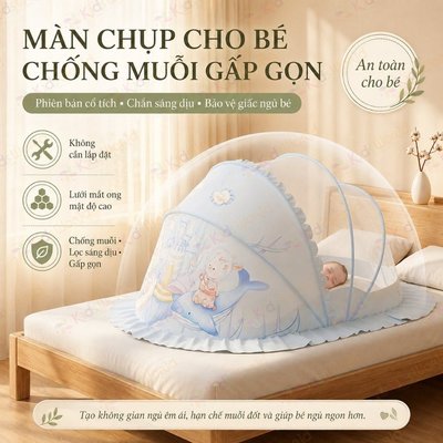 Màn chụp chống muỗi gấp gọn hoạ tiết cổ tích KidsWorld,Màn Chụp gấp gọn tự bung cho bé KT 98*55*60CM