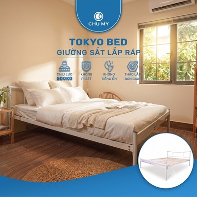 Giường ngủ lắp ráp TOKYO CHU MY màu trắng, nhiều kích thước