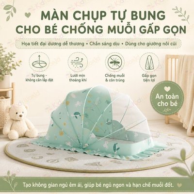 Màn chụp chống muỗi gấp gọn cho bé Kidsworld style Hàn quốc chắn ánh sáng dùng cho giường và nôi cũi