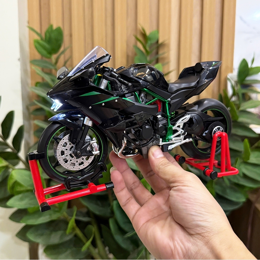 [Vê ga, phun khói] Mô hình xe Kawasaki Ninja H2R tỉ lệ 1:9 có đèn,âm thanh và có ben nâng trước và s