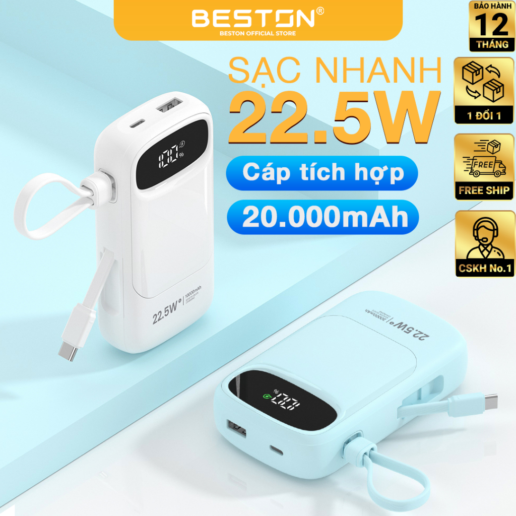Sạc dự phòng Beston mẫu mới 2026 dung lượng lên đến 20000mAh, hỗ trợ sạc nhanh…
