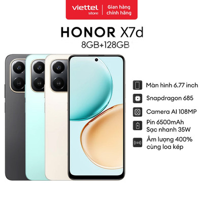Điện Thoại HONOR X7d 8GB + 128GB Chính hãng | Pin 6500mAh | Camera 108MP | Snapdragon 685 8 nhân