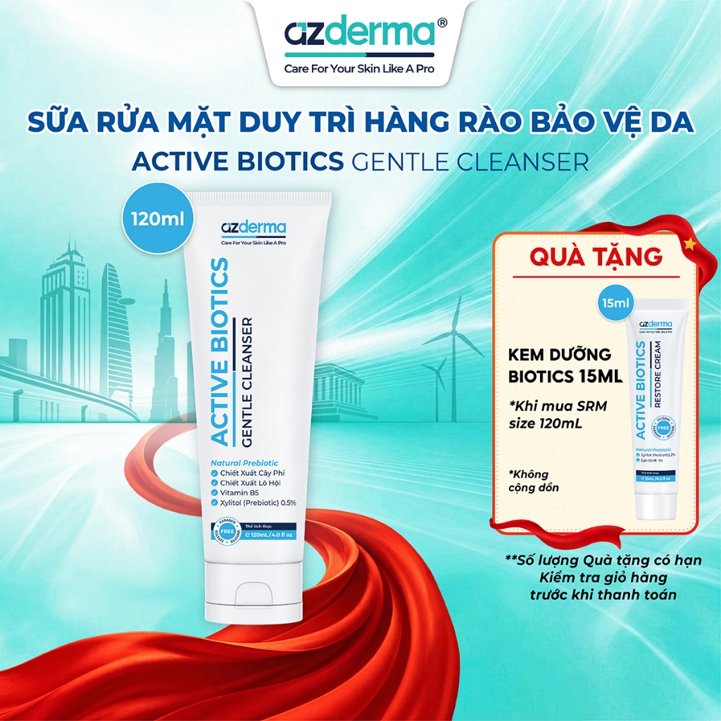 Sữa rửa mặt Azderma Active Biotics Gentle Cleanser dành cho da khô, da thường và da nhạy cảm duy trì