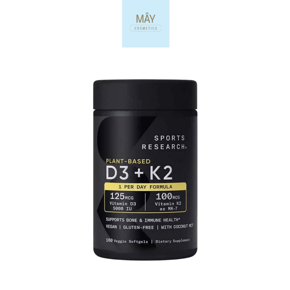 Viên Uống  Vitamin Hỗ Trợ Xương Khớp Sport Research Plant-Based D3 + K2