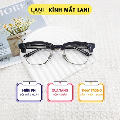Gọng kính cận nam nữ dáng vuông bo góc đen bóng LANI 5610 - Lắp mắt cận có độ theo yêu cầu