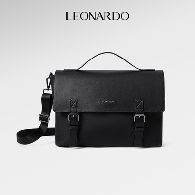 Túi Briefcase Damon Leonardo Cặp Công Sở Vải Phối Da Cao Cấp Thiết Kế Nắp Gập Sang Trọng Ngăn Laptop Chuyên Dụng