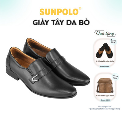 Giày tây nam Da bò SUNPOLO giày đi làm văn phòng, công sở đế cao 3cm TAY116