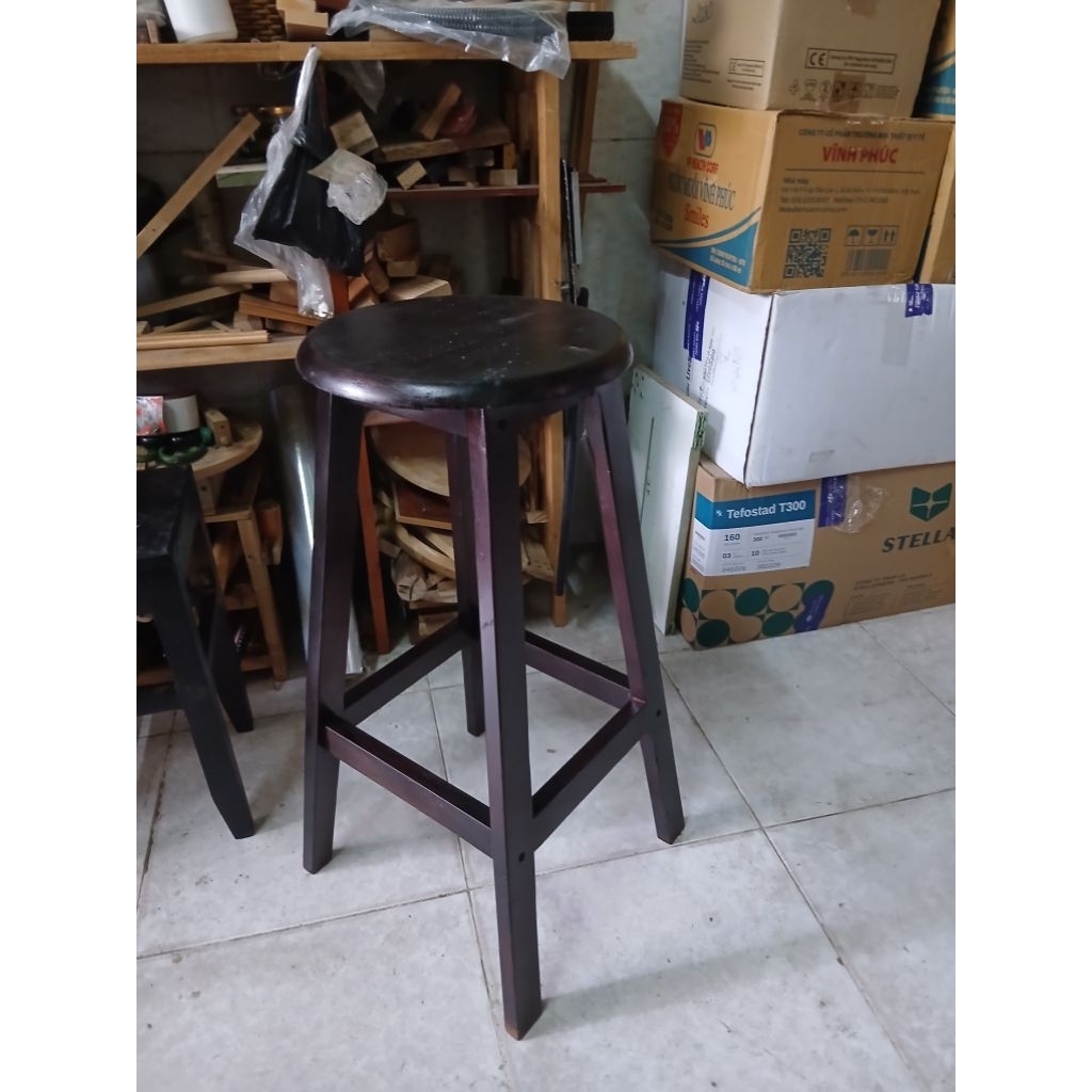 Ghế gỗ mặt tròn cao 70cm màu đen, đôn tròn bằng gỗ cao 70cm