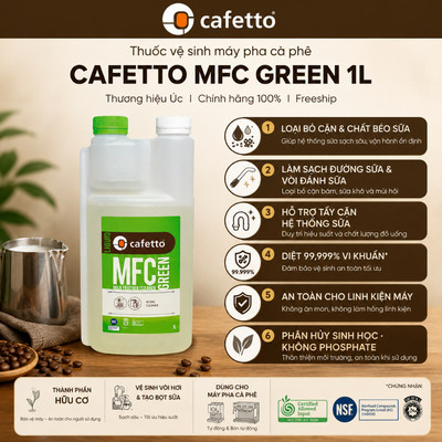 Dung dịch vệ sinh vòi đánh sữa Cafetto MFC Green (1 lít) - Hàng Chính Hãng