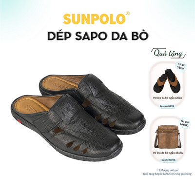 Dép sabo Giày sục nam da bò cao cấp SUNPOLO đi làm, đi chơi SPO569