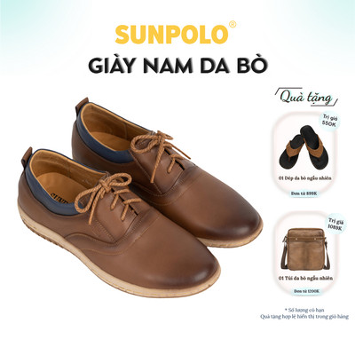 Giày nam Da bò SUNPOLO phong cách vintage trẻ trung buộc dây SPH424