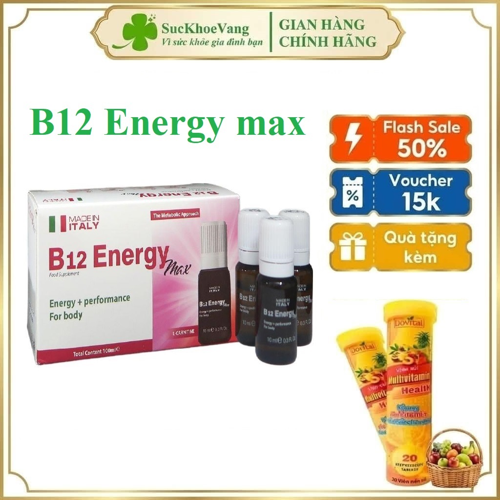 Dung dịch uống B12 energy max- Bổ sung Vitamin B12,acid amin-Hỗ Trợ Tăng Cường Sức Khỏe