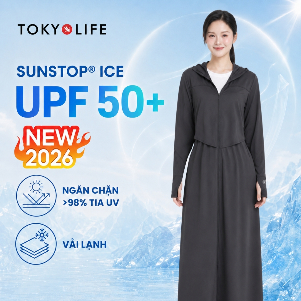 [LIVE] Áo Chống Nắng Nữ Dáng Dài TOKYOLIFE Sunstop Ice Siêu Mát Lạnh Thoáng Khí Có Mũ Rộng Vành - 40