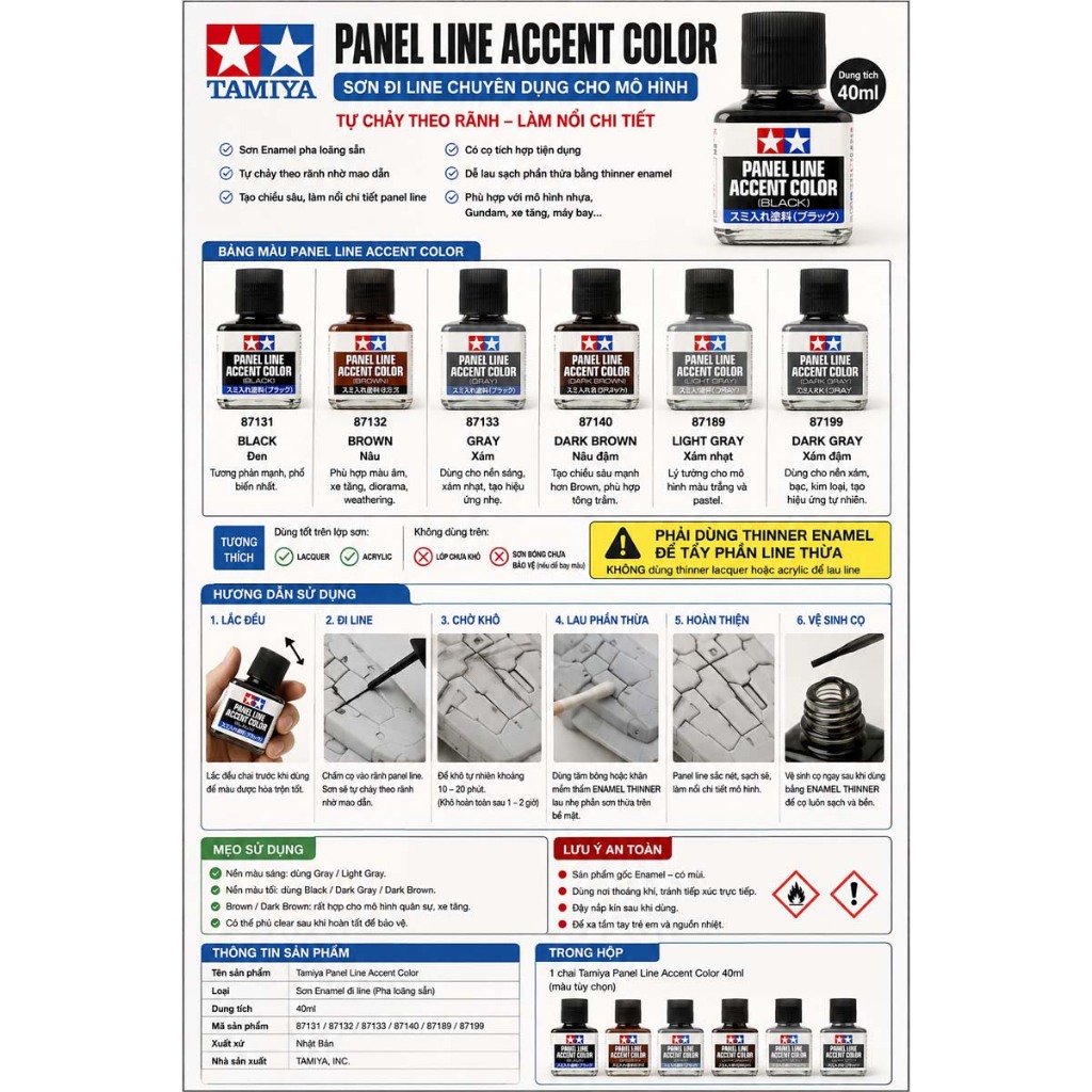Tamiya Panel Line Accent Color 40ml Chính Hãng – Mực Kẻ Line Gundam Gunpla Figure