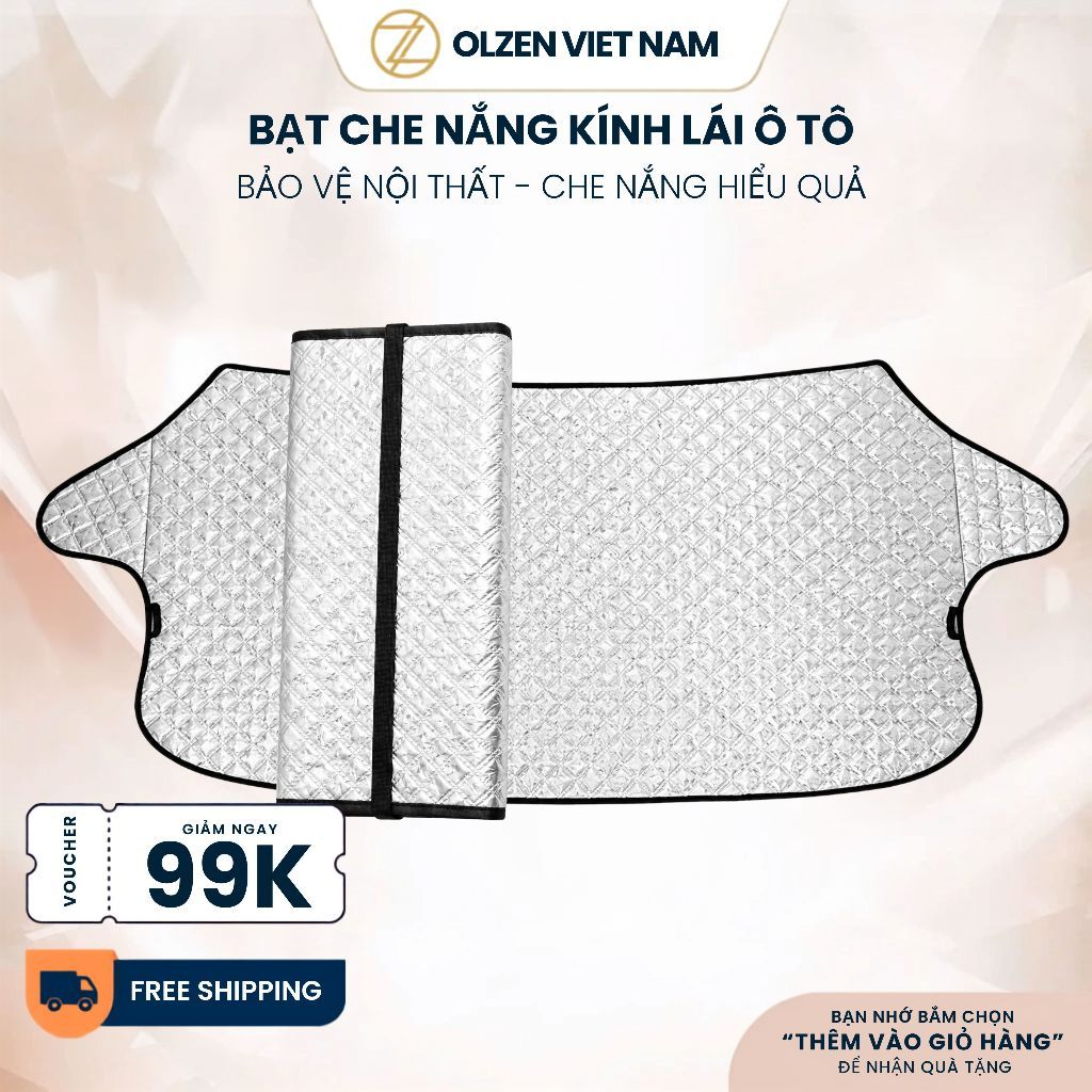 Bạt che nắng kính lái ô tô OLZEN Tấm che chống tia UV cách nhiệt gấp gọn phản quang phù hợp nhiều xe