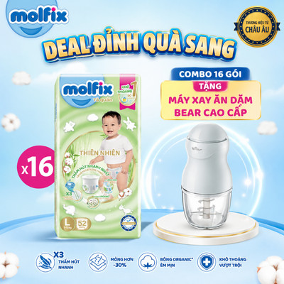 Combo 16 Tã/bỉm quần Molfix Thiên Nhiên Super Jumbo (CÓ MIX SIZE) bông cotton organic, sợi tre