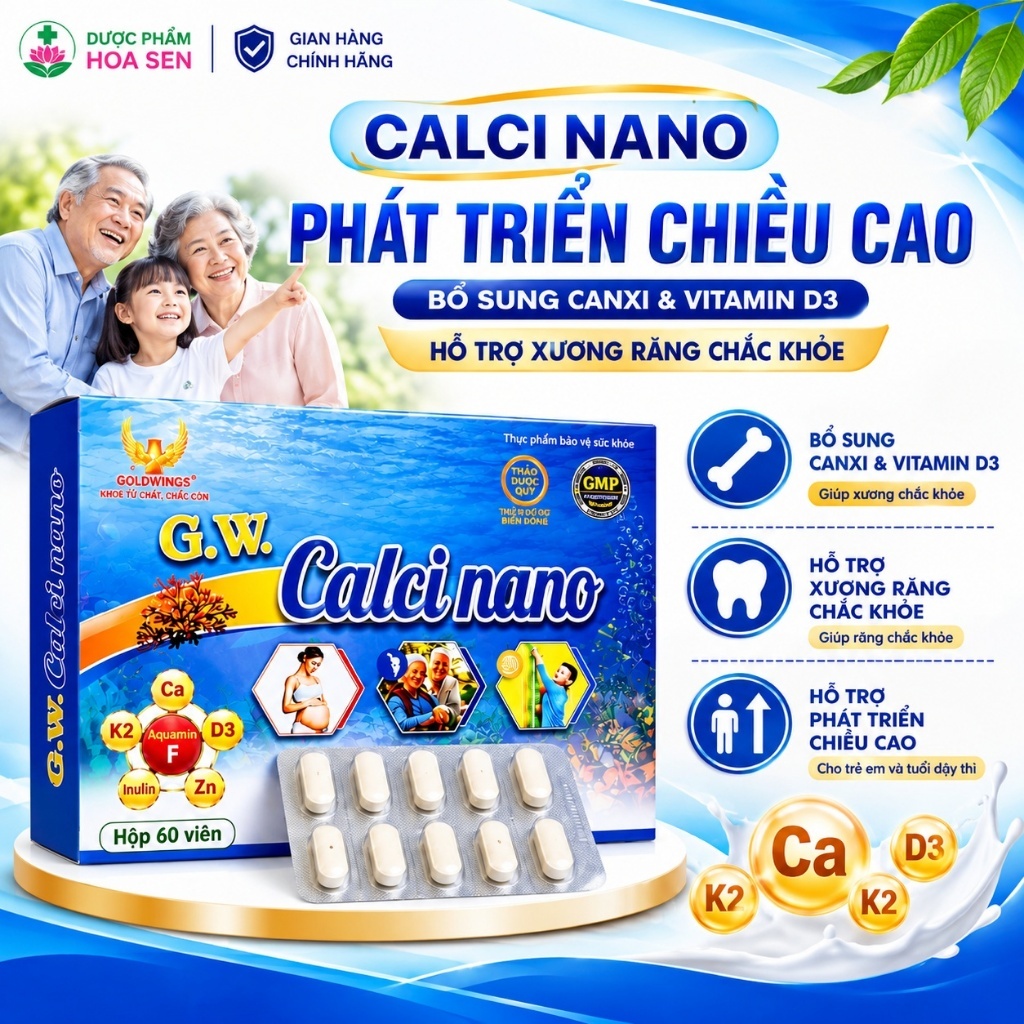 {CHÍNH HÃNG} Viên Uống Canxi NaNo, canxi max D3, Vitamin K2 cho trẻ, Người Cao Tuổi, Phụ Nữ Mang Tha