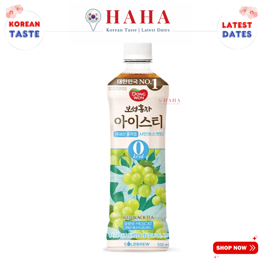 Hồng trà 0kcal vị nho xịn Hàn Quốc Dongwon 동원 보성홍차 아이스티 제로 샤인머스캣 500mL