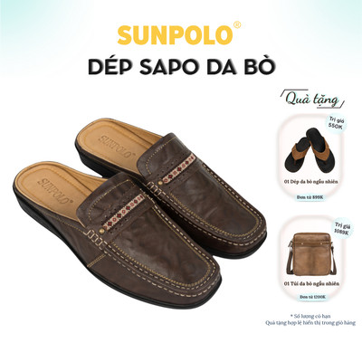 Dép sabo Giày sục không gót nam da bò cao cấp SUNPOLO SPO002