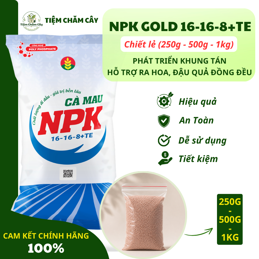 (1kg) Phân bón Phát Triển Khung Tán - Ra Hoa, Đậu Quả Đồng Đều | NPK Cà Mau 16-16-8+TE