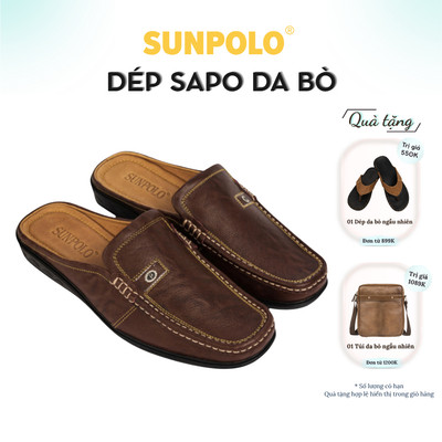 Giày sục dép nam Da bò cao cấp SUNPOLO đi làm công sở đi chơi SPO004