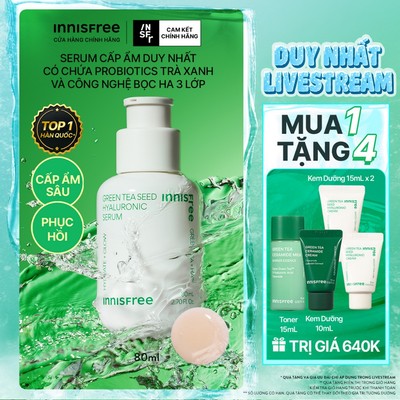 INNISFREE x Serum trà xanh cấp ẩm sâu phục hồi da, với Probiotics INNISFREE Green Tea Seed Hyaluronic Serum 80mL