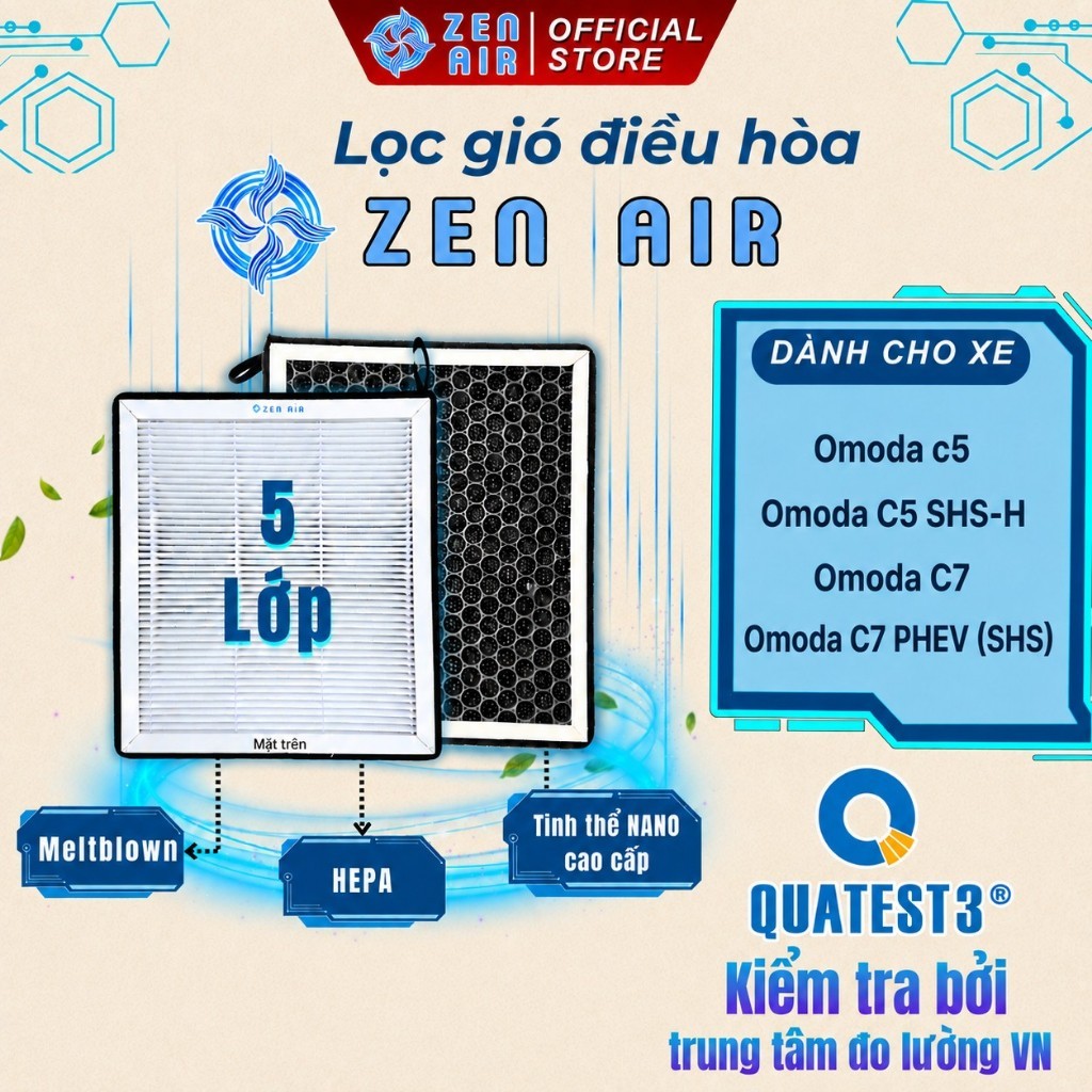 Lọc gió điều hòa cho Omoda c5, Omoda C5 SHS-H, Omoda C7, C7 PHEV (SHS) lọc bụi mịn, khử độc than hoạ
