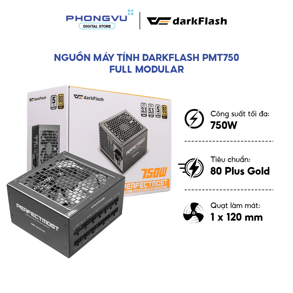 Nguồn Máy Tính DarkFlash PMT750 750W ATX 3.1, PCIe 5.1, 80 Plus Gold - Full Modular - BH 60 Tháng