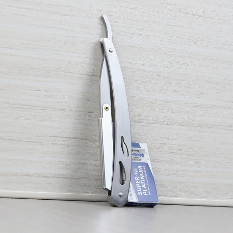 Full Stainless Steel Vintage Manual Straight Razor Holder, Barber Razor for Shaving, Hair & Eyebrow 