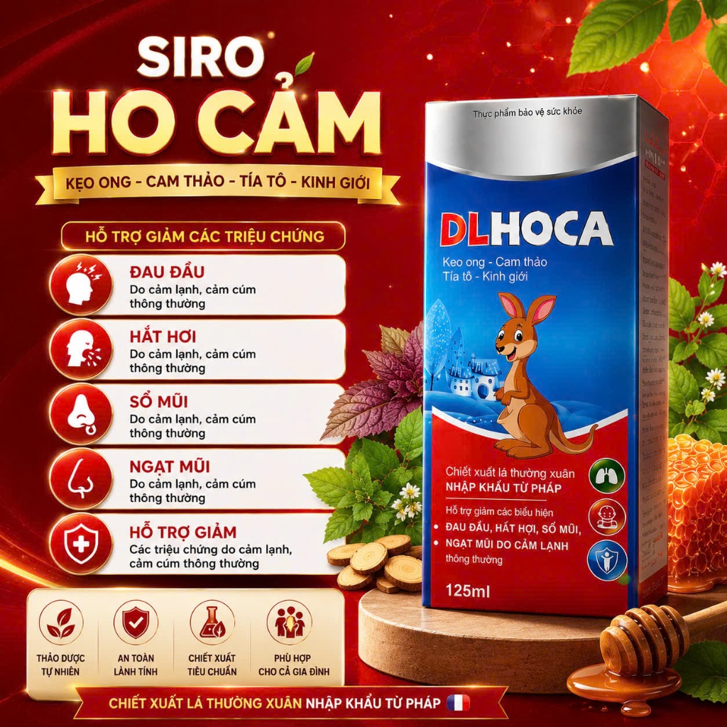 Siro ho cảm DLHoca 125ml giúp giảm ho, cảm, bổ phế, loãng đờm, hương vị thơm ngon