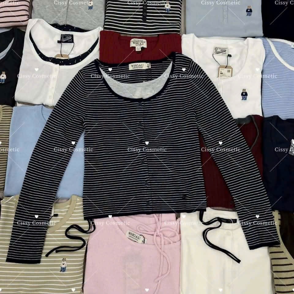 WHOAU - Layered Stripe Cardigan → Áo cardigan sọc phối layer - 4841F