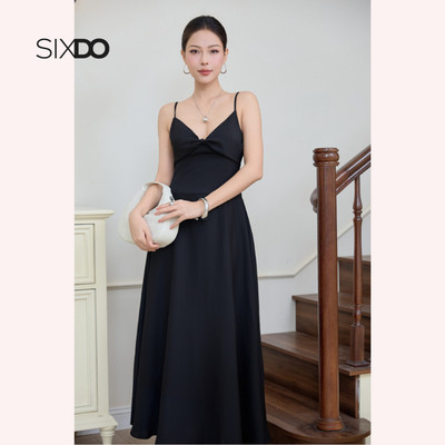 Đầm đen nữ 2 dây SIXDO (Black Woven Sleeveless Dress)