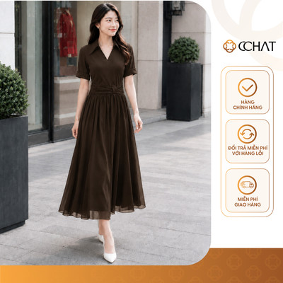 Đầm Nữ 𝐂𝐂𝐇𝐀𝐓 Dáng Xòe Phối Arabella Nhún Eo Trang Trí Chất Liệu Thun Phối Tơ Cao Cấp 16VNC8032XT