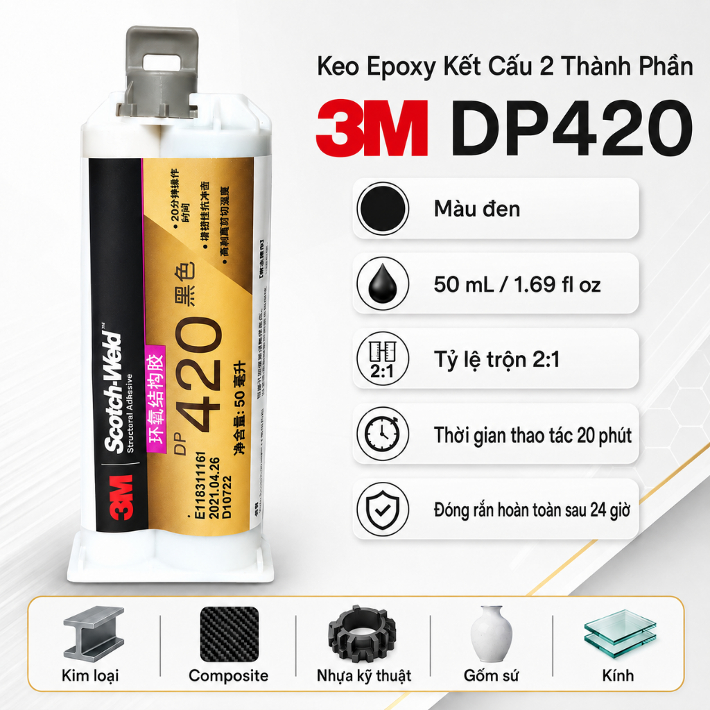 3M Scotch-Weld DP420 Black Keo Epoxy Kết Cấu 2:1 Độ Bền Cao Chống Va Đập Dán Kim Loại Composite