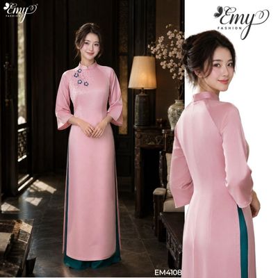 Áo Dài Thiết Kế EMY Thời Trang Cao Cấp EM4108 Lụa Tô Châu Hồng Phấn Nhẹ Nhàng Thanh Lịch
