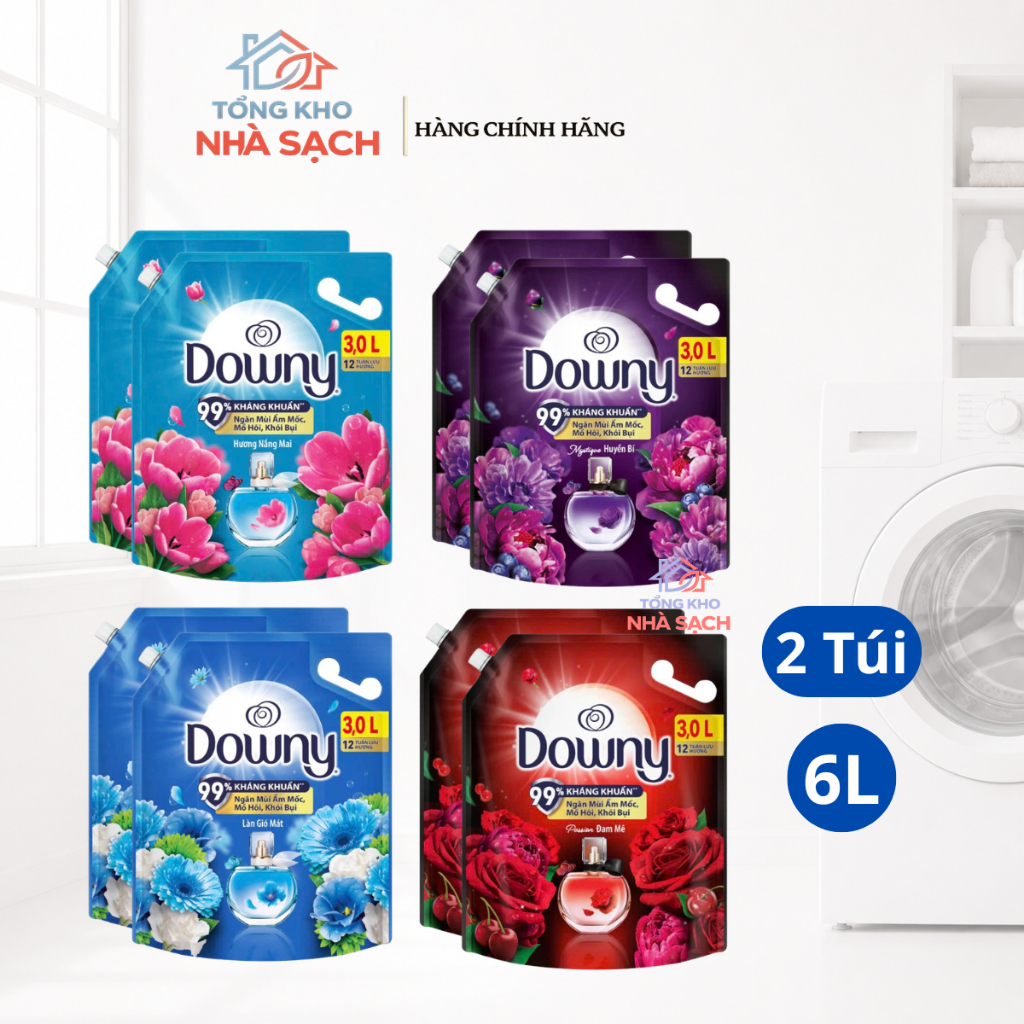 Combo 2 nước xả Downy làm mềm vải túi 3L (hàng sẵn nhiều mùi)