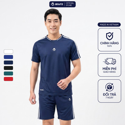 Bộ Quần Áo Thể Thao Nam Mùa Hè WINFIT Cổ Bo Dệt Cách Điệu - Bộ Quần Áo Thể Thao Nam Vận Động Thoải Mái WBN005