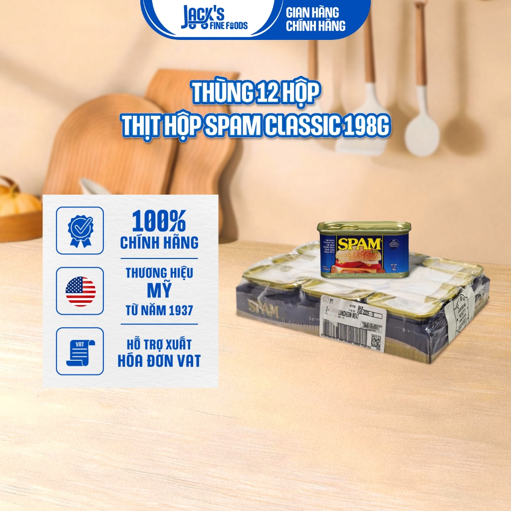 Thùng 12 Hộp Thịt Hộp SPAM Classic 198g - Nhập Khẩu Mỹ