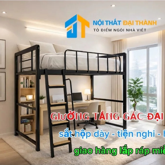 [FURNI HOME] INBOX ZALO NGAY Giường tầng gác 1m6x2m sắt hộp 48, giao và ráp miễn phí HCM, hình chụp 