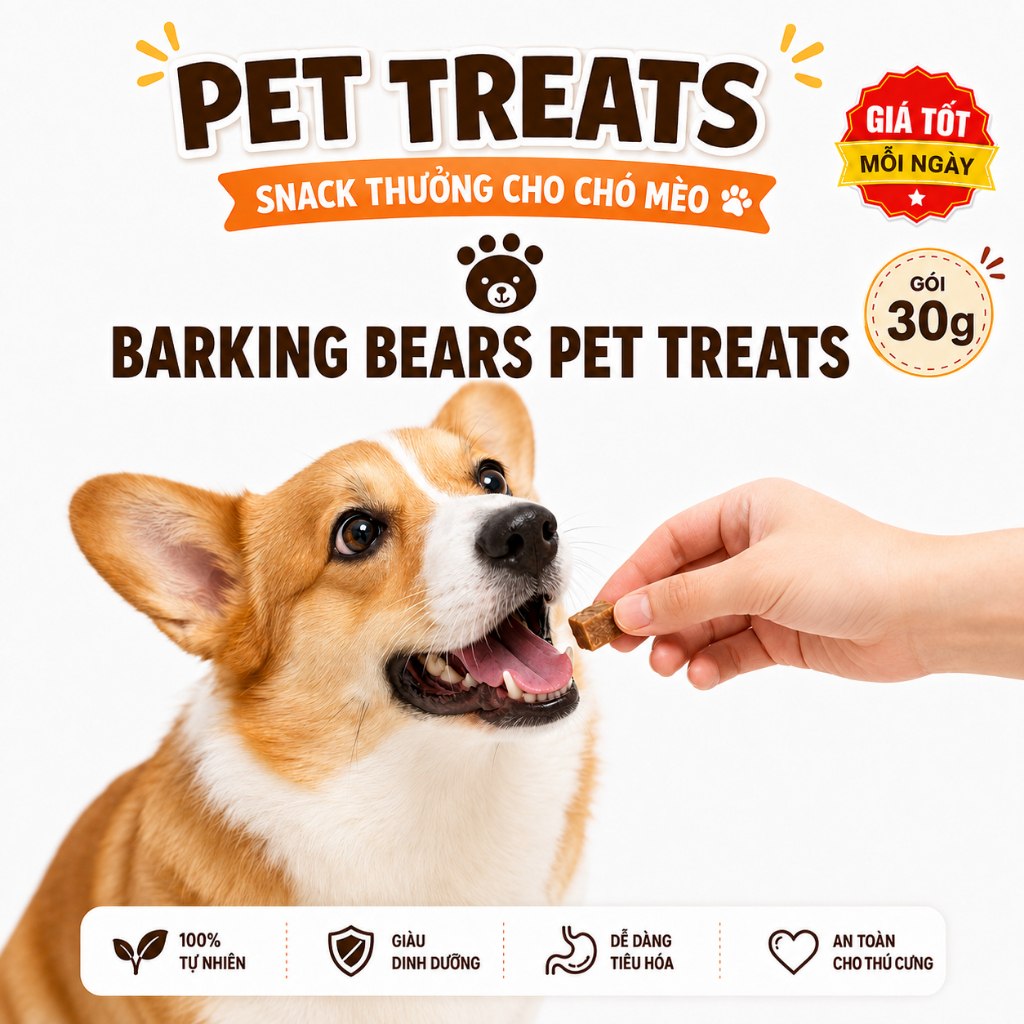 Gói 30g treat sấy bánh thưởng sạch răng cho chó mèo Barking Bears