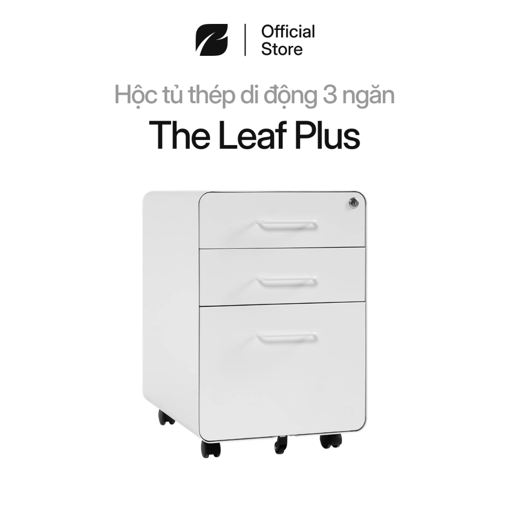 Hộc tủ The Leaf Plus 3 ngăn di động màu trắng, tủ tài liệu văn phòng có bánh xe