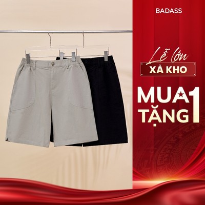 Quần Short Nam BADASS Linen Cotton Form Rộng Relax – Cạp Chun Co Giãn, Thoáng Mát Đi Biển _QSDTK718