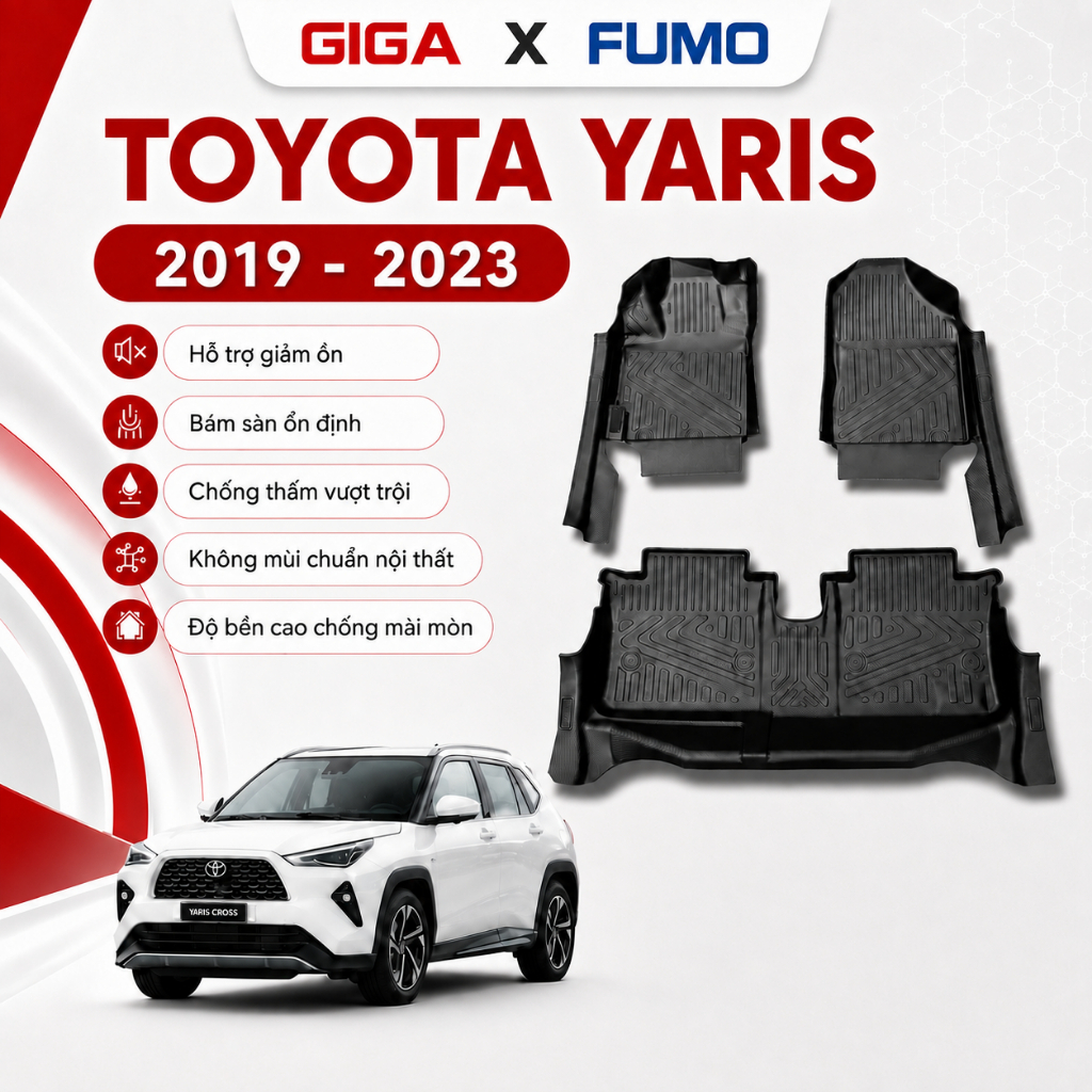 [ FUMO CHÍNH HÃNG ] Thảm Lót Sàn Xe TOYOTA YARIS 2019 - 2023 TRÀN VIỀN BẬC CỬA, KHÔNG MÙI, AN TOÀN
