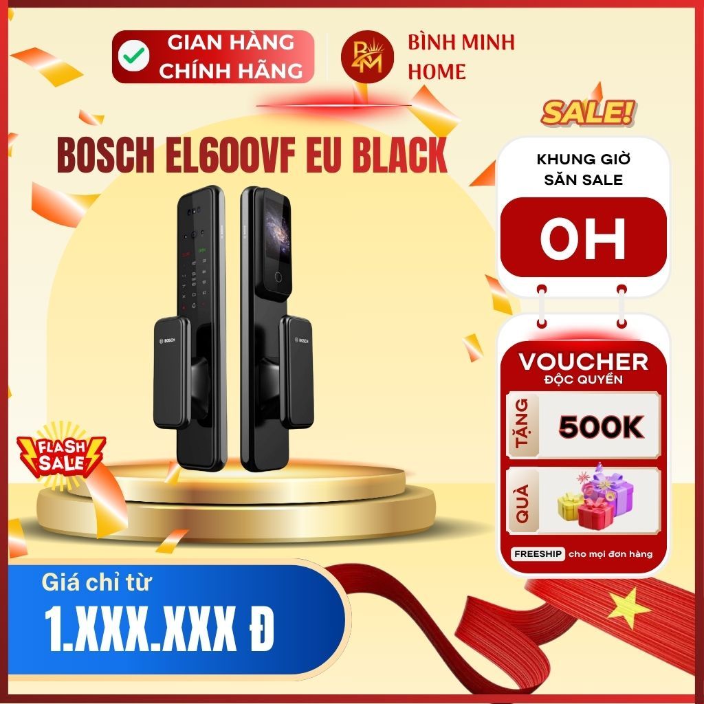Khóa BOSCH EL600VF EU Black (Đức) màu đen, camera chuông hình video call qua Tuya App Wi-Fi