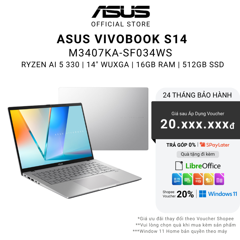 Laptop Asus Vivobook S14 M3407KA-SF034WS Ryzen AI 5 330 | 16GB | 512GB | Radeon | 14" OLED | Win 11