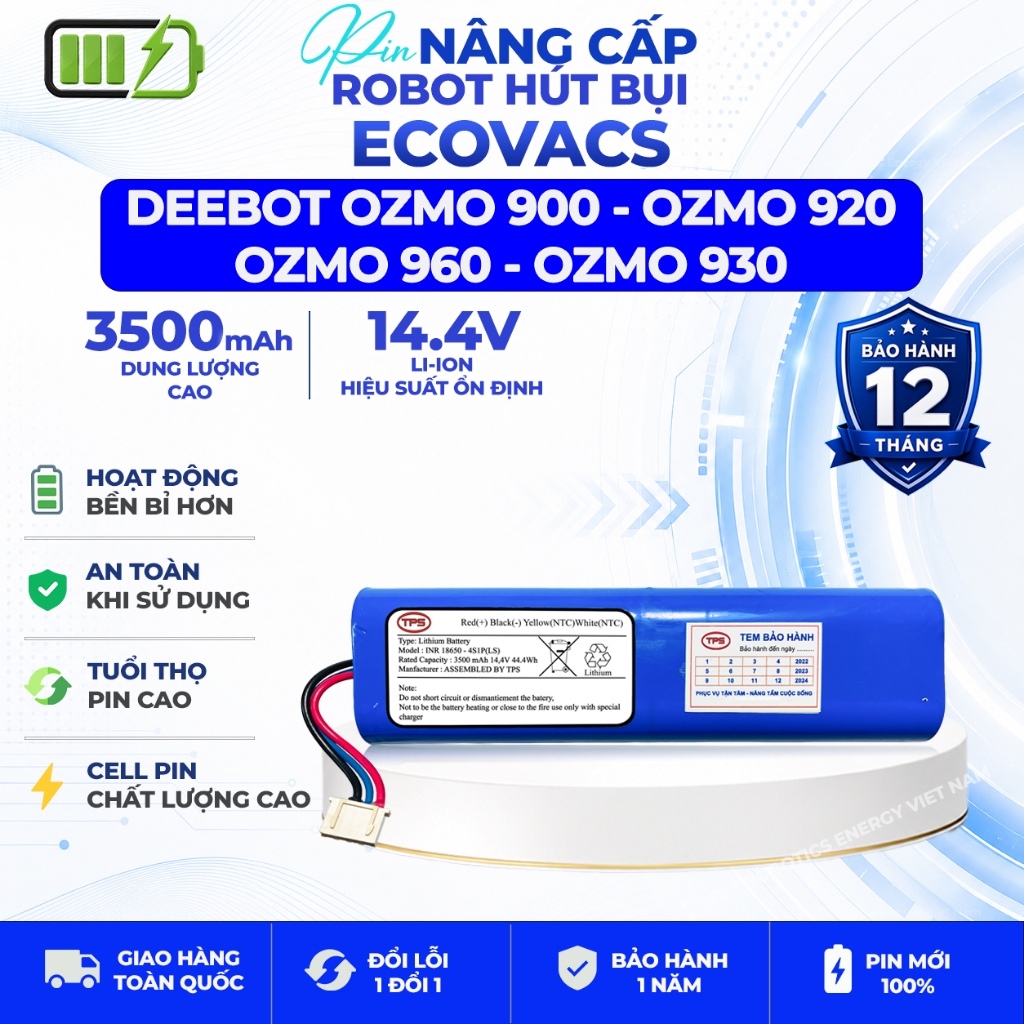 PIN DUNG LƯỢNG CAO ROBOT HÚT BỤI ECOVACS DEEBOT OZMO 900, OZMO 920, OZMO 960 ,OZMO 930