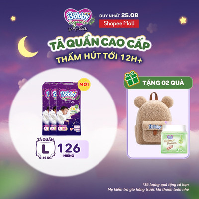 [MỚI RA MẮT] Combo 3 gói tã quần Ban Đêm Cao Cấp Bobby Sleep-Well dịu nhẹ khô thoáng M/L/XL/XXL/XXXL